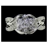 Sterling silver diamond cluster cocktail ring,
