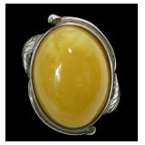 Sterling silver Polish amber cabochon ring,