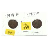 x2- 1914 Lincoln cents, -x2 cents, Sold by the