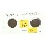 x2- 1915-D Lincoln cents, -x2 cents, Sold by the