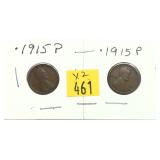 x2- 1915 Lincoln cents, -x2 cents, Sold by the