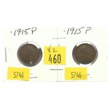 x2- 1915 Lincoln cents, -x2 cents, Sold by the