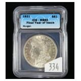 1921 Morgan dollar- slab certified MS 65