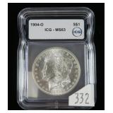 1904-O Morgan dollar- ICG slab certified MS .63