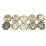 Lot of no date Buffalo nickels, 10 pcs.