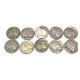 Lot of 1920 partial/no date nickels, 10 pcs.
