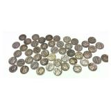 x50- mixed date Mercury dimes, 90% silver,
