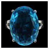 Sterling silver large oval cut blue stone