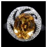 Steling silver oval cut citrine ring with swirled