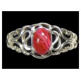Sterling silver prong set pink paua ring in