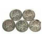 x5- War nickels, 35% silver, -x5 nickels, Sold by