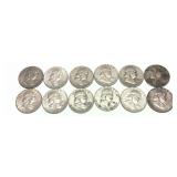 x12- Half dollars, 90% silver, -x12 half dollars,