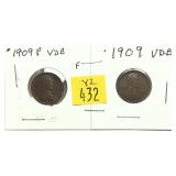 x2- 1909 VDB Lincoln cents, -x2 cents, Sold by