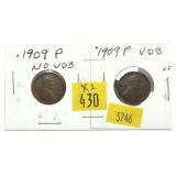 x2- 1909 Lincoln cents(one VDB), -x2 cents,
