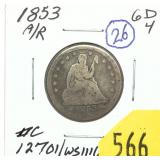 1853 Seated Liberty quarter