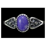 Sterling silver dentil set sugilite ring, size 8