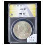 1883-O Morgan dollar- ANACS slab certified MS .63