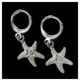 Sterling silver hinged hoop earrings with starfish
