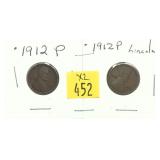 x2- 1912 Lincoln cents, -x2 cents, Sold by the