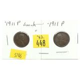 x2- 1911 Lincoln cents, -x2 cents, Sold by the