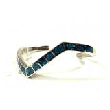Sterling silver turquoise inlaid cuff bracelet,