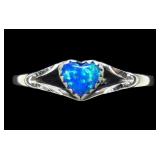 Sterling silver dentil set heart shape lab blue