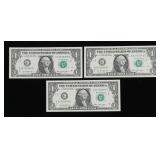 x3- $1 Federal Reserve notes, consecutive Unc.,