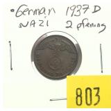 1937 German 2 pfennig