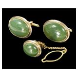 10K Yellow gold green stone cuff links and