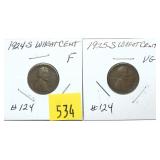 Lot, Lincoln cents: 1924-S, 1925-S, 2 pcs.