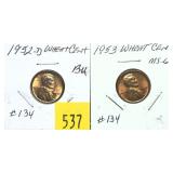 Lot, Lincoln cents: 1952-D, 1953, 2 pcs.