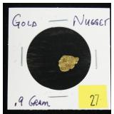 Gold nugget, 0.9 grams