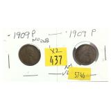x2- 1909 Lincoln cents, -x2 cents, Sold by the