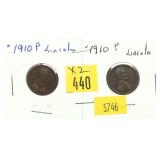 x2- 1910 Lincoln cents, -x2 cents, Sold by the