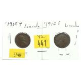 x2- 1910 Lincoln cents, -x2 cents, Sold by the