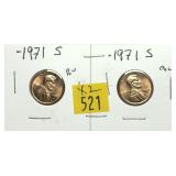 x2- 1971-S Lincoln cents, Unc., -x2 cents, Sold