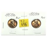 x2- 1953-D Lincoln cents, -x2 cents, Sold by the