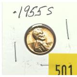 1955-S Lincoln cent, Unc.