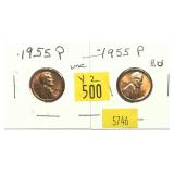 x2- 1955 Lincoln cents, -x2 cents, Sold by the