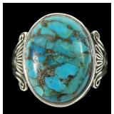 Sterling silver vintage bezel set turquoise ring,