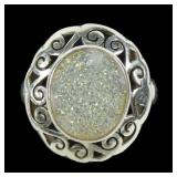 Sterling silver bezel set druzy quartz ring with