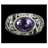 Sterling silver oval cut bezel set amethyst ring