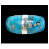 Sterling silver inlaid turquoise dome style ring,