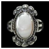 Sterling silver bezel set mother of pearl ring in