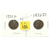 x2- 1932-D Lincoln cents, -x2 cents, Sold by the