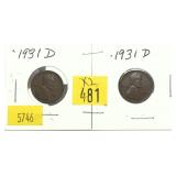 x2- 1931-D Lincoln cents, -x2 cents, Sold by the