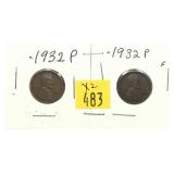 x2- 1932 Lincoln cents, -x2 cents, Sold by the