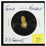 Gold nugget, 2.3 grams