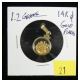 14K Yellow gold pendant with gold flakes,