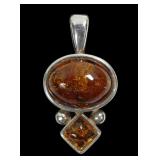 Sterling silver bezel set square and oval amber